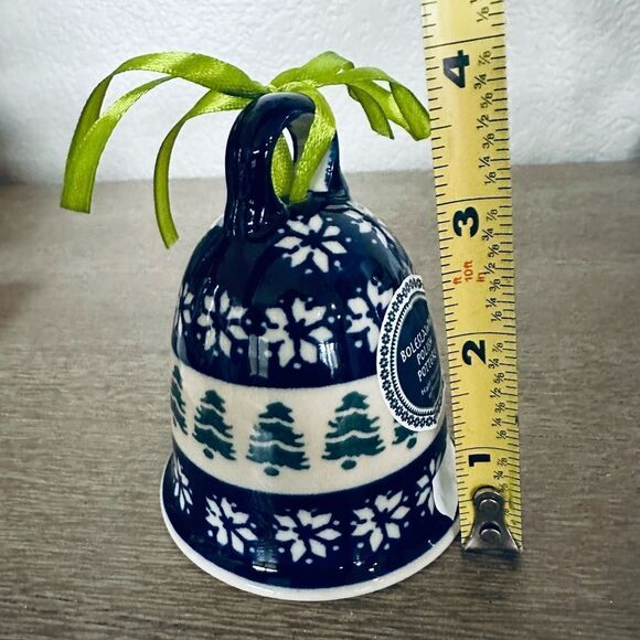 Boleslawiec Polish Pottery Christmas Tree Snowflake Holiday Bell Ornament - Picture 2 of 3
